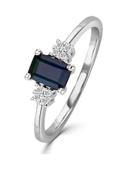 The Diamond Store 9K White Gold Sapphire 6 x 4mm And Diamond Ring - Image 1 of 6