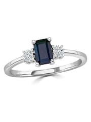 The Diamond Store 9K White Gold Sapphire 6 x 4mm And Diamond Ring - Image 3 of 6