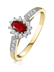 The Diamond Store Red Ruby 5 x 3mm And Diamond 9K Gold Ring - Image 1 of 6