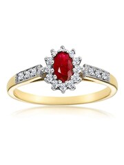 The Diamond Store Red Ruby 5 x 3mm And Diamond 9K Gold Ring - Image 3 of 6