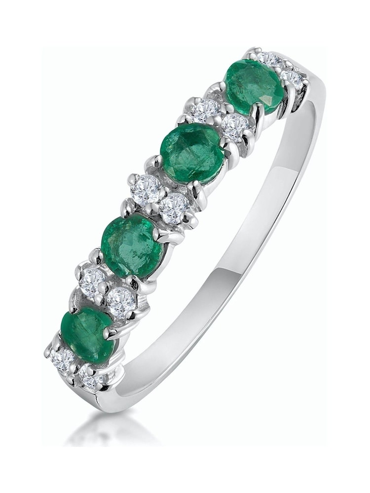 The Diamond Store 9K White Gold Green Emerald 0.60ct And Diamond Ring - Image 1 of 5 The Diamond Store 9K White Gold Green Emerald 0.60ct And Diamond Ring - Image 1 of 5