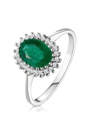The Diamond Store 9K White Gold Emerald 8 x 6mm And Diamond Ring - Image 1 of 6
