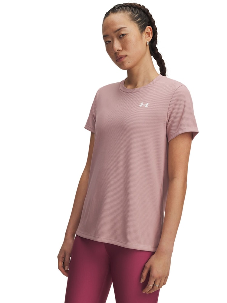 Under Armour Light Pink Tech Rib Crew Neck T-Shirt - Image 1 of 2 Under Armour Light Pink Tech Rib Crew Neck T-Shirt - Image 1 of 2