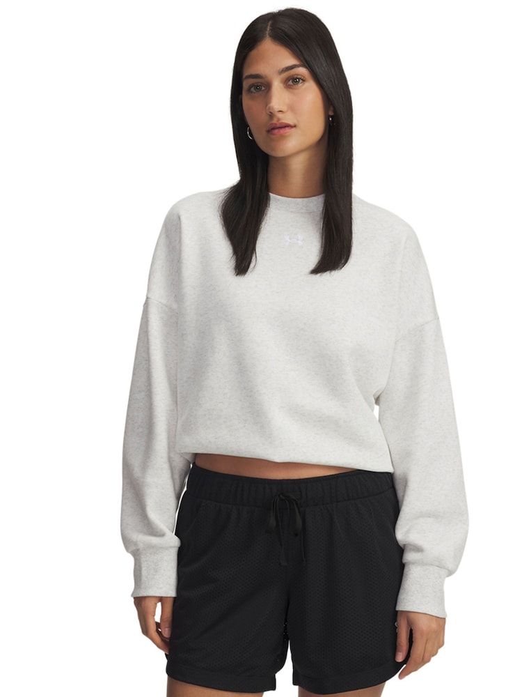 Under Armour White Oversized Rival Fleece Crew Sweatshirt - Image 1 of 3