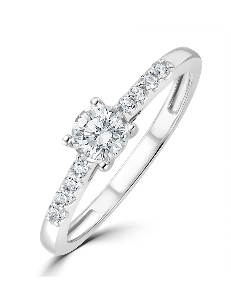 The Diamond Store 9K White Gold White Lab Diamond  0.25ct H/Si Side Stone Engagement Ring - Image 1 of 6