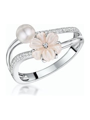 The Diamond Store 9K White Gold 4.5mm Pearl With Shell And Diamond Stellato Ring - Image 1 of 5