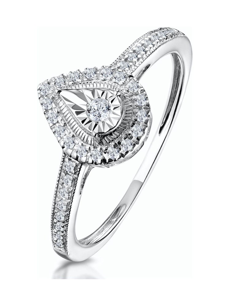The Diamond Store 9K White Gold 0.15ct Masami Pear Shaped Pave Engagement Ring - Image 1 of 5