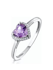 The Diamond Store 9K White Gold Halo Amethyst and Diamond Stellato Heart Ring - Image 1 of 4