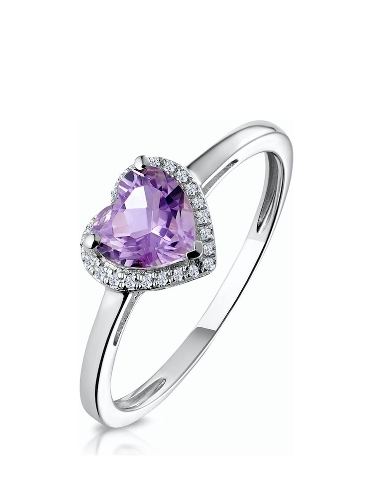 The Diamond Store 9K White Gold Halo Amethyst and Diamond Stellato Heart Ring - Image 1 of 4