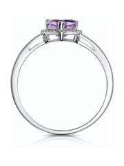 The Diamond Store 9K White Gold Halo Amethyst and Diamond Stellato Heart Ring - Image 2 of 4