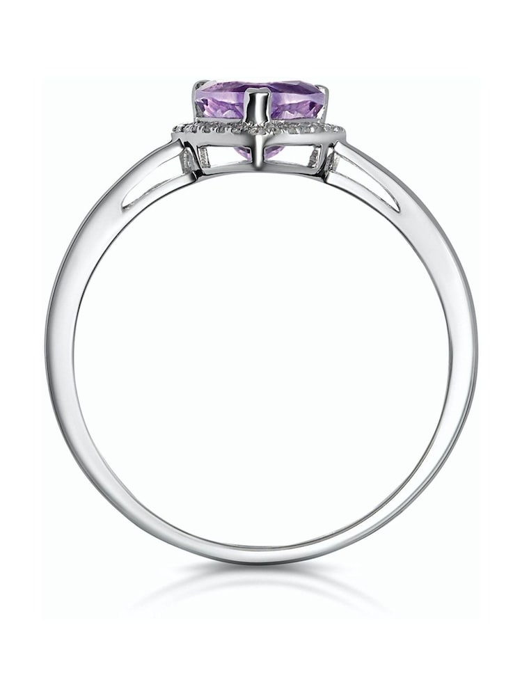 The Diamond Store 9K White Gold Halo Amethyst and Diamond Stellato Heart Ring - Image 2 of 4