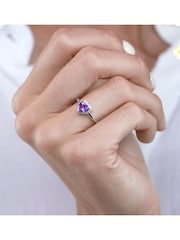 The Diamond Store 9K White Gold Halo Amethyst and Diamond Stellato Heart Ring - Image 3 of 4