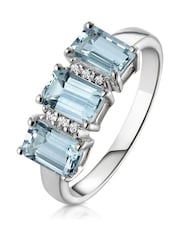 The Diamond Store 9K White Gold Aquamarine Blue 1.65CT And Diamond Ring - Image 1 of 5