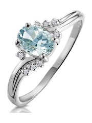 The Diamond Store 9K White Gold Aquamarine Blue 0.70CT And Diamond Ring - Image 1 of 5