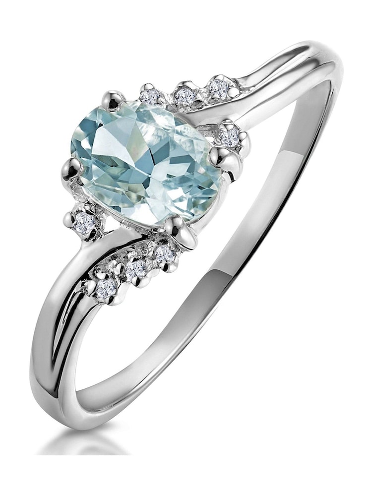 The Diamond Store 9K White Gold Aquamarine Blue 0.70CT And Diamond Ring - Image 1 of 5