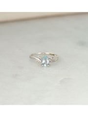 The Diamond Store 9K White Gold Aquamarine Blue 0.70CT And Diamond Ring - Image 3 of 5
