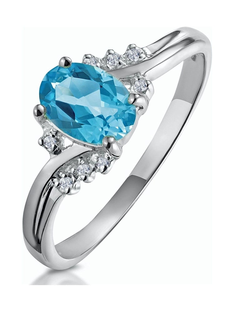 The Diamond Store 9K White Gold 0.94ct Blue Topaz and Diamond Ring - Image 1 of 5