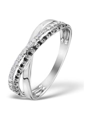 The Diamond Store 9K White Gold Black 0.09ct And Diamond Crossover Ring - Image 1 of 4