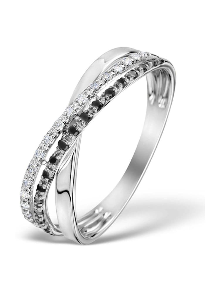 The Diamond Store 9K White Gold Black 0.09ct And Diamond Crossover Ring - Image 1 of 4
