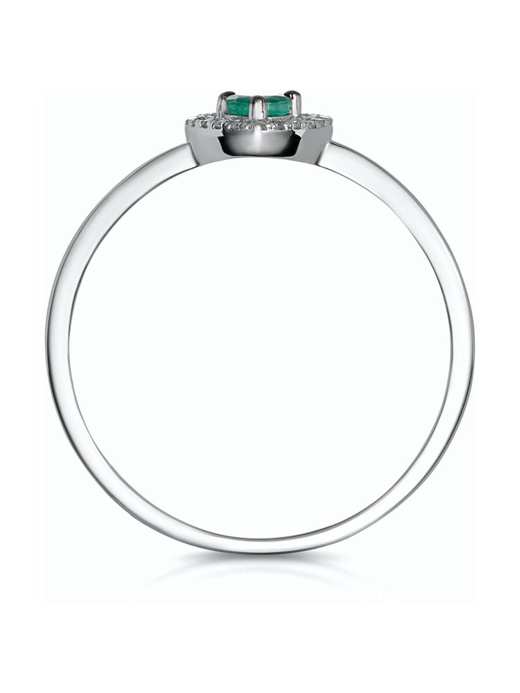 The Diamond Store 9K White Gold Green Emerald and Diamond Stellato Heart Ring - Image 2 of 4