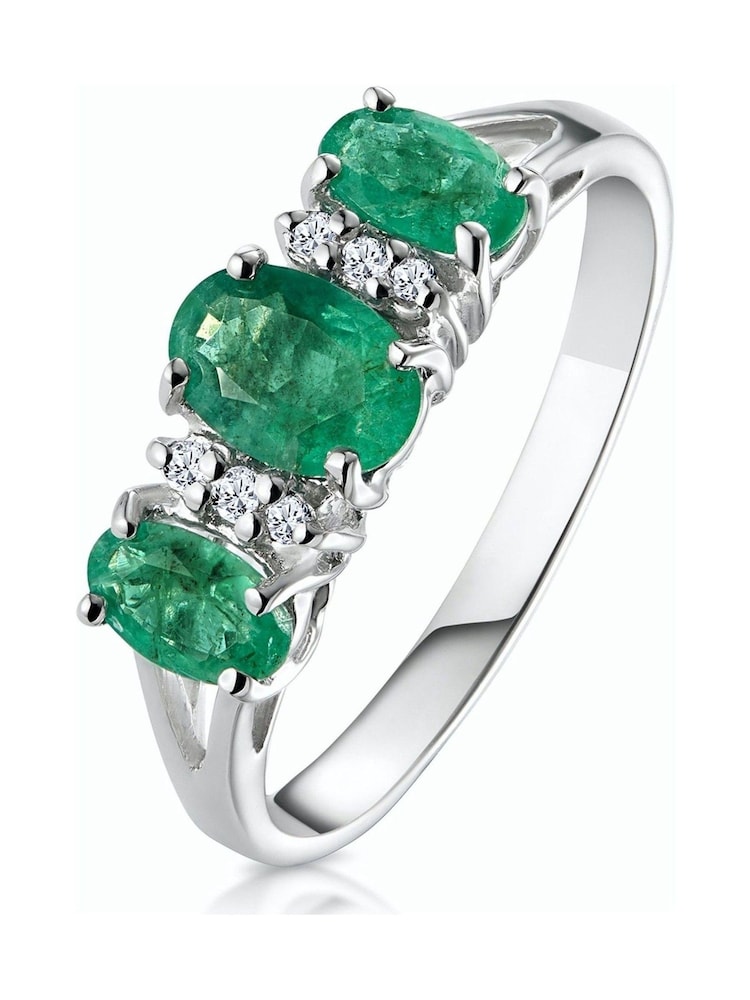 The Diamond Store 9K White Gold Emerald 1.06ct And Diamond Ring - Image 1 of 5