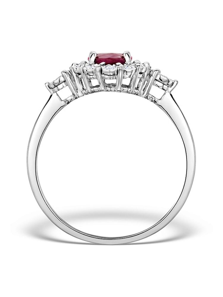 The Diamond Store Red Ruby 7 x 5mm and Diamond 9K White Gold Ring - Image 1 of 4