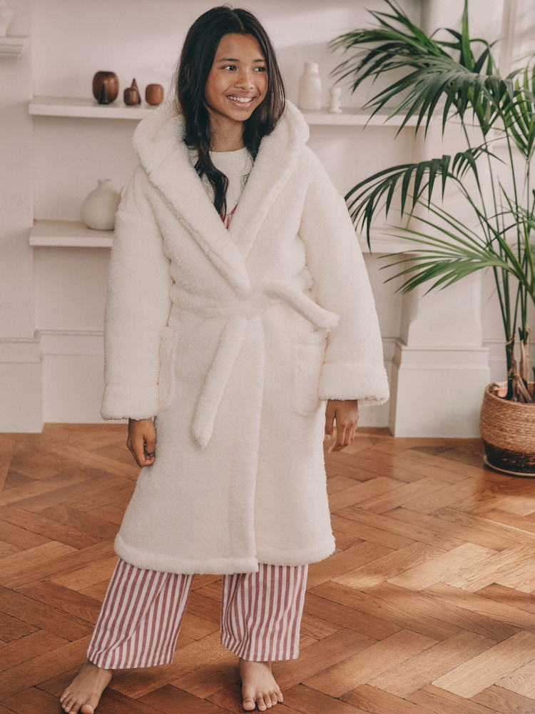 Cream Teddy Fleece Longer Length Dressing Gown (5-16yrs) - Image 1 of 4