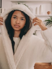 Cream Teddy Fleece Longer Length Dressing Gown (5-16yrs) - Image 4 of 4