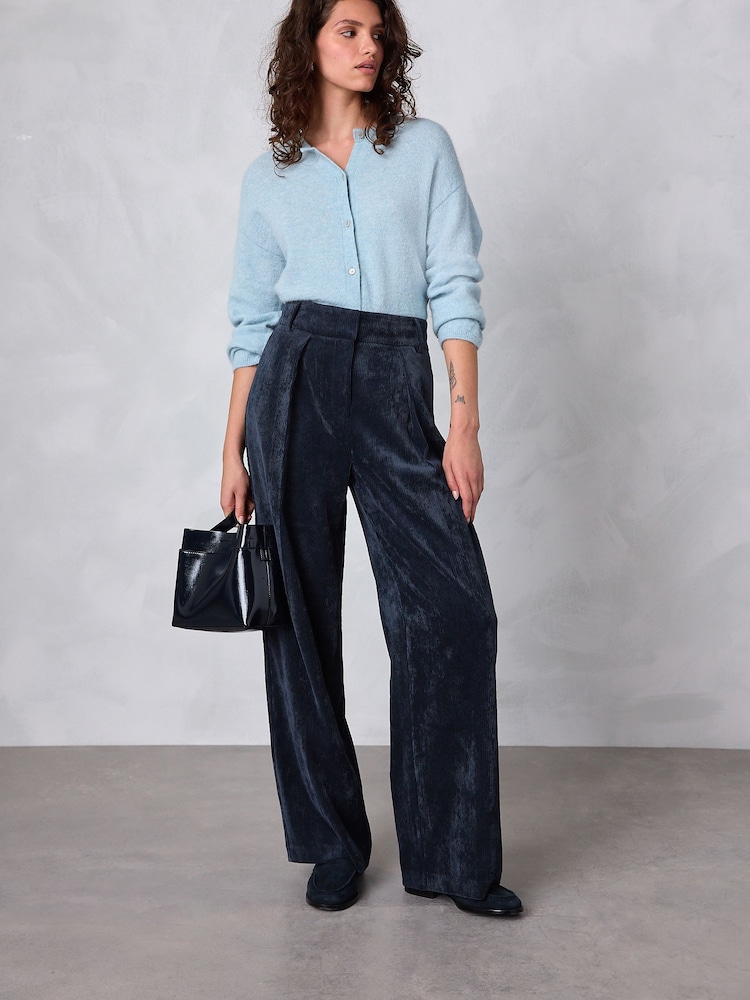 Navy Cord Wide Leg Trousers - Image 1 of 8