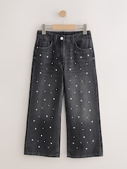 Charcoal Grey Stud Embellished Wide Leg Jeans (3-16yrs) - Image 1 of 4