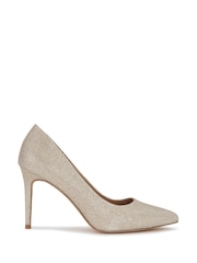 Novo Gold Wide Fit Indiana Glitter Point Toe Stiletto Heel Court Shoes - Image 2 of 4