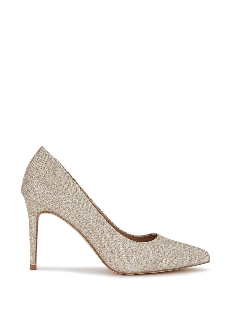 Novo Gold Wide Fit Indiana Glitter Point Toe Stiletto Heel Court Shoes - Image 2 of 4