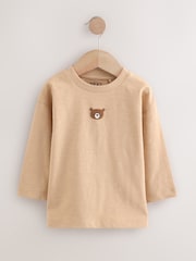 Tan Brown Bear Long Sleeves Semi Plain T-Shirt (3mths-7yrs) - Image 1 of 4