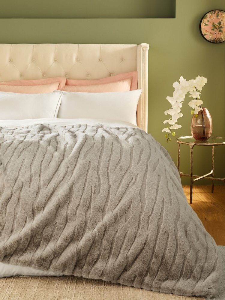 Grey Tiger Cut Faux Fur Throw - Image 1 of 3