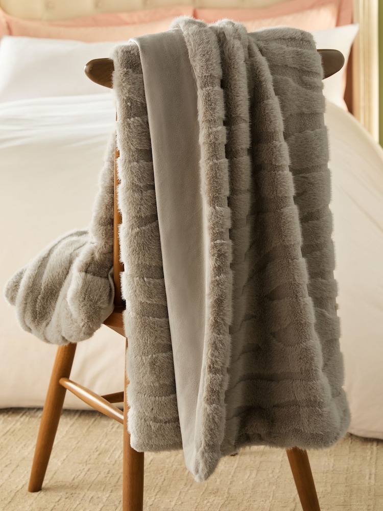 Grey Tiger Cut Faux Fur Throw - Image 2 of 3