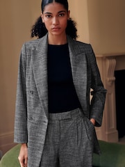 Grey Crosshatch Double Breasted Longline Blazer - Image 1 of 6