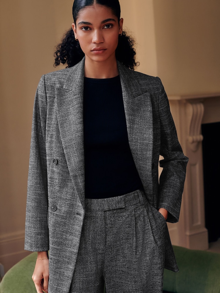Grey Crosshatch Double Breasted Longline Blazer - Image 1 of 6
