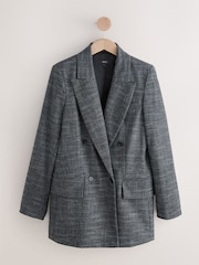 Grey Crosshatch Double Breasted Longline Blazer - Image 4 of 6