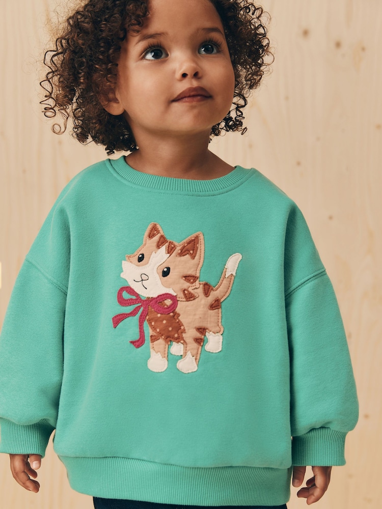 Green Cat Crew Neck Sweatshirt (3mths-7yrs) - Image 1 of 4