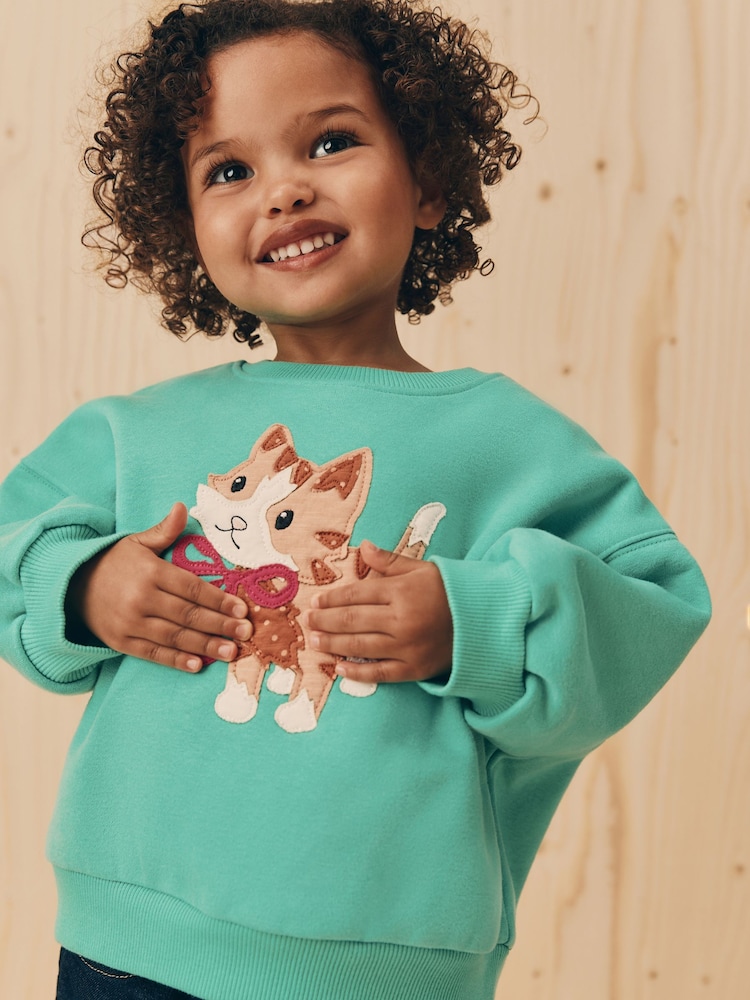 Green Cat Crew Neck Sweatshirt (3mths-7yrs) - Image 4 of 4