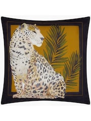 Paoletti Black or Gold Leopardis Cat Outdoor Polyester Cushion - Image 1 of 4