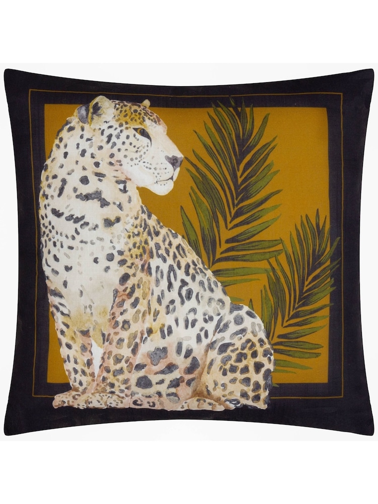 Paoletti Black or Gold Leopardis Cat Outdoor Polyester Cushion - Image 1 of 4
