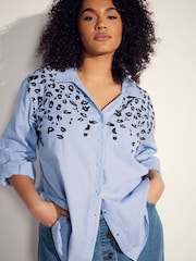 Evans Blue Stripe Embroidered 100% Cotton Shirt - Image 1 of 7