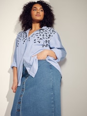 Evans Blue Stripe Embroidered 100% Cotton Shirt - Image 2 of 7