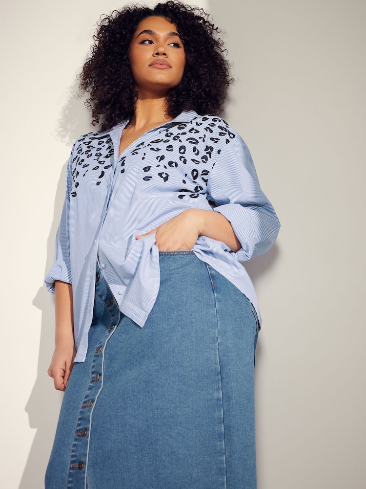 Evans Blue Stripe Embroidered 100% Cotton Shirt - Image 2 of 7