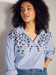 Evans Blue Stripe Embroidered 100% Cotton Shirt - Image 5 of 7