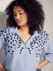 Evans Blue Stripe Embroidered 100% Cotton Shirt - Image 6 of 7
