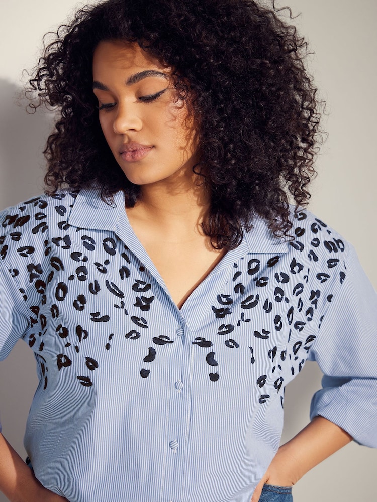 Evans Blue Stripe Embroidered 100% Cotton Shirt - Image 6 of 7