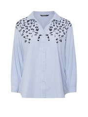 Evans Blue Stripe Embroidered 100% Cotton Shirt - Image 7 of 7