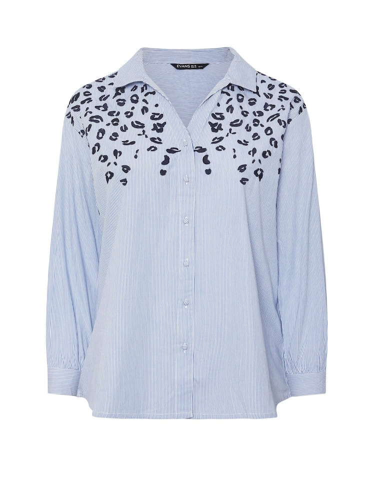 Evans Blue Stripe Embroidered 100% Cotton Shirt - Image 7 of 7